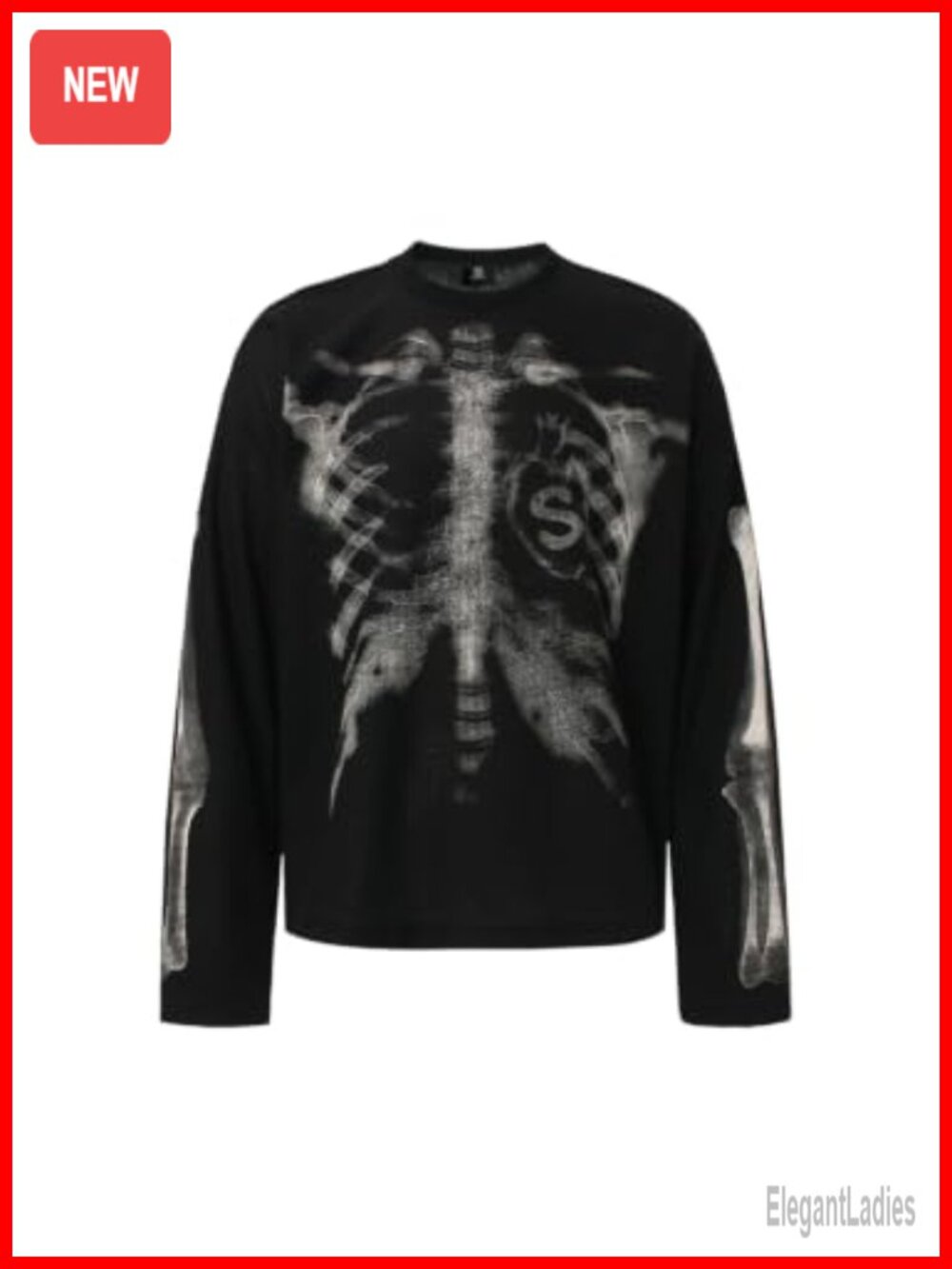 Skeleton Graphic Waffle Knit Long Sleeve Sweatshirt Tee Y2K Streetwear